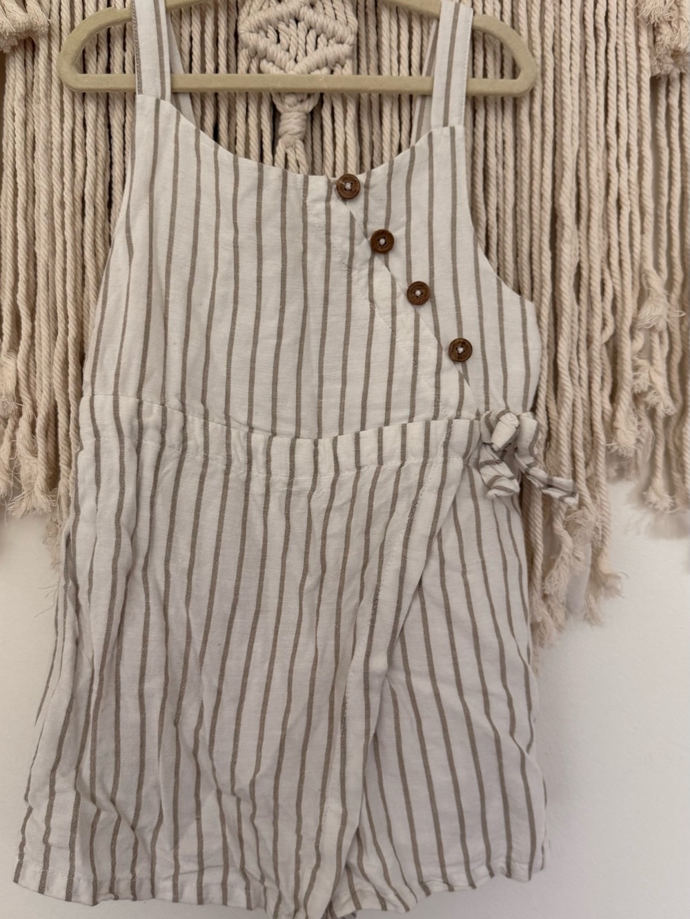 Haute Hippie Cream and Beige Striped Kids Romper